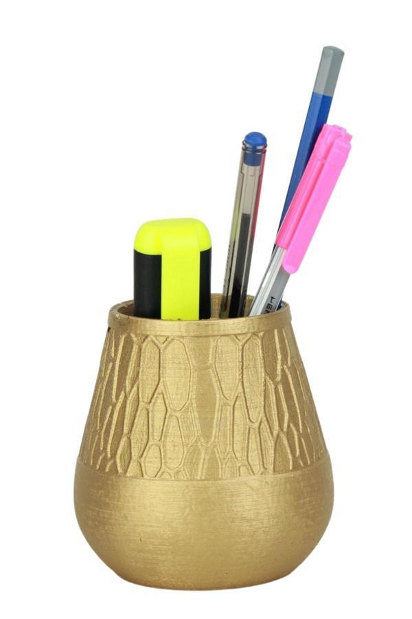 Kalemlik Altın Renk Masa Kalemliği Organizer Kalemlik Vazo Model - Image 1