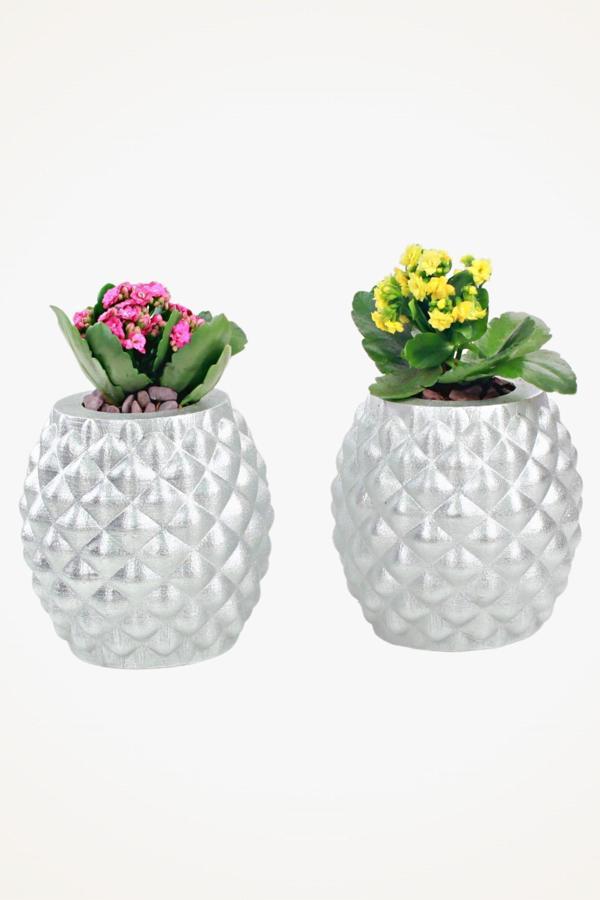 Büyük Dekoratif Saksı Altın Eskitme Çiçek Saksısı 2 Adet 1 Boy Ananas Model - Image 1