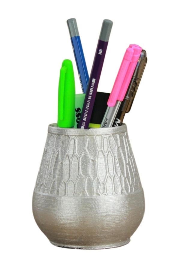 Kalemlik Gümüş Renk Masa Kalemliği Organizer Kalemlik Vazo Model - Image 1