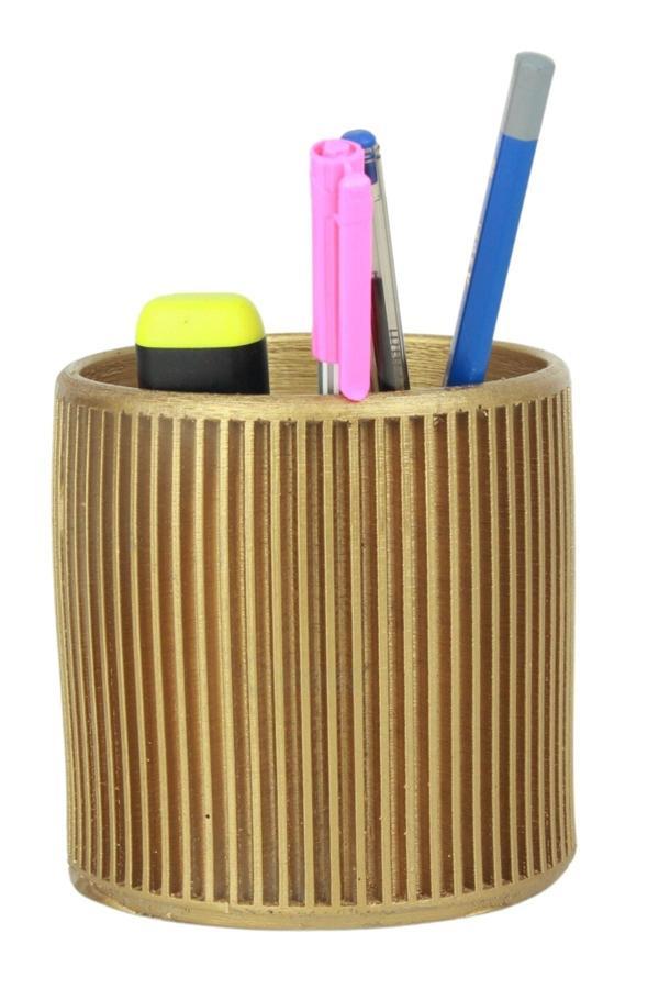 Kalemlik Altın Renk Masa Kalemliği Organizer Kalemlik Düz Çizgili Model - Image 1