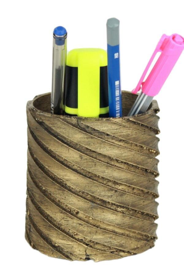 Kalemlik Altın Eskitme Renk Masa Kalemliği Organizer Kalemlik Çapraz Model - Image 1