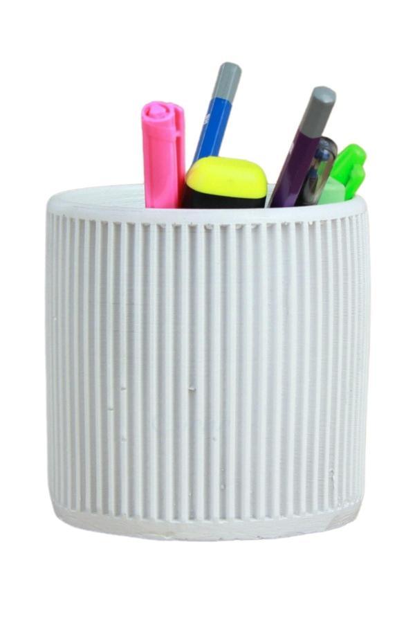 Kalemlik Beyaz Renk Masa Kalemliği Organizer Kalemlik Düz Çizgili Model - Image 1