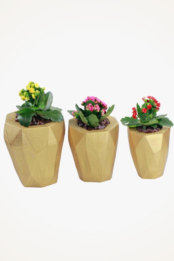 Büyük Dekoratif Saksı Gümüş Çiçek Saksısı 3 Adet 3 Boy Uzun Poly Model - Image 1