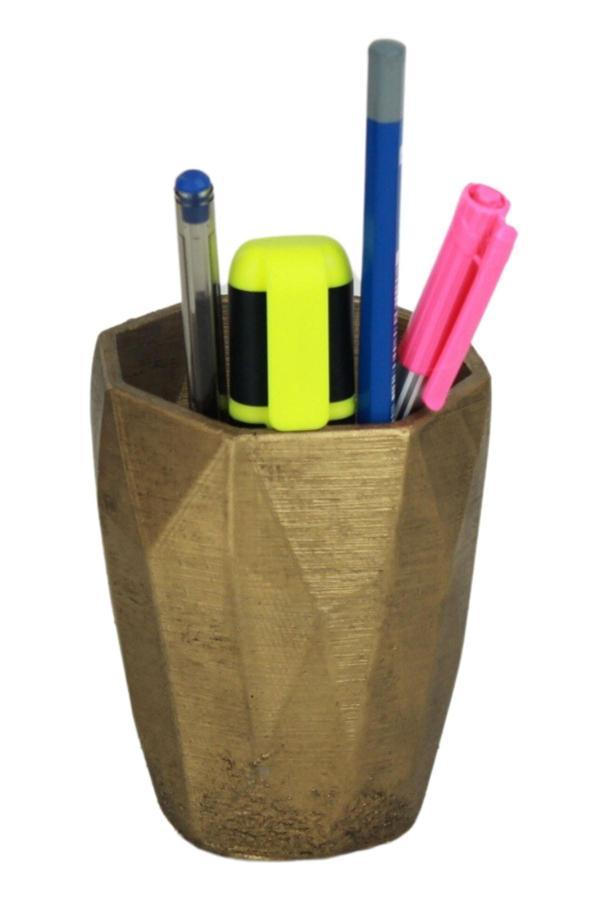 Kalemlik Altın Eskitme Renk Masa Kalemliği Organizer Kalemlik Uzun Poly Model - Image 1