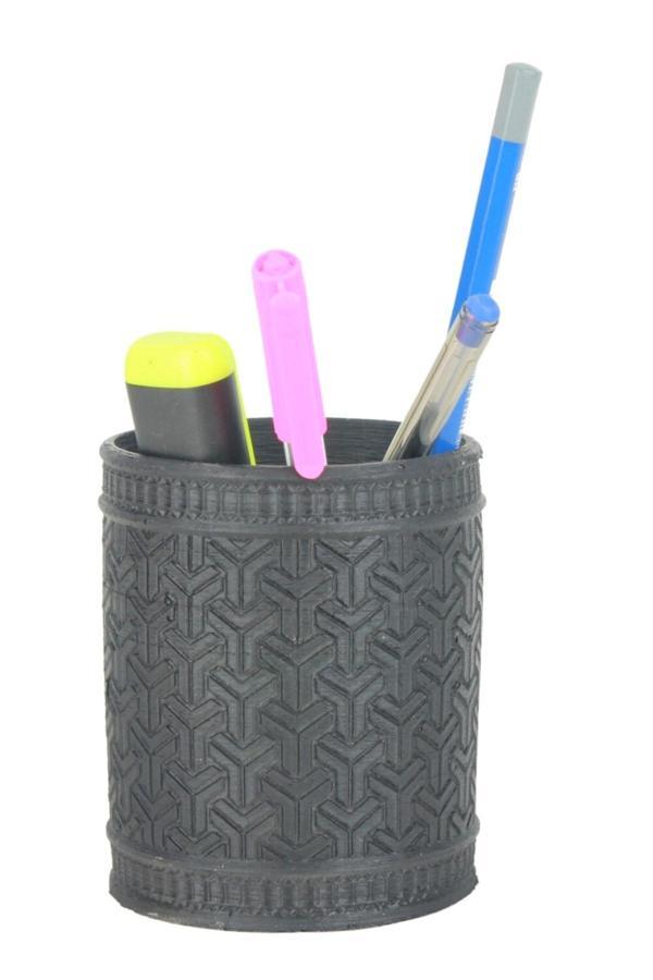 Kalemlik Siyah Renk Masa Kalemliği Organizer Kalemlik Dönen Y Desenli Model - Image 1