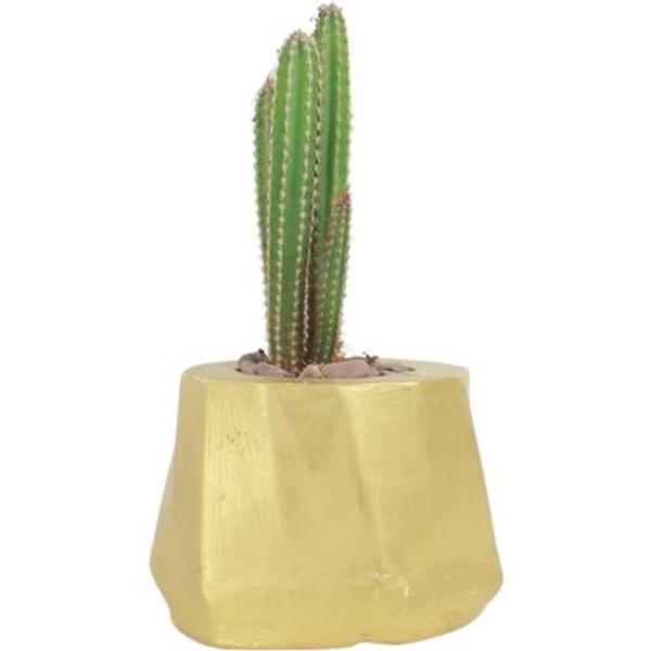 Stein Kohle Çiçek Saksısı Dekoratif Kaktüs Saksı 1 Adet Altın Renk Uygulamalı Kalın Çizgili Model - Image 1