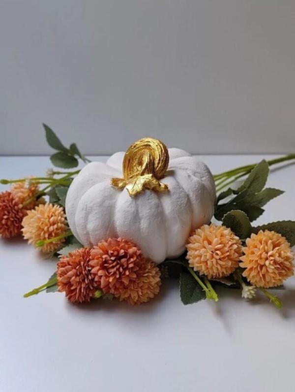 Dekoratif Balkabağı Orta Boy, Beyaz Altın Saplı Ev Dekoru, Masa Dekoru, Obje, Biblo - Image 1