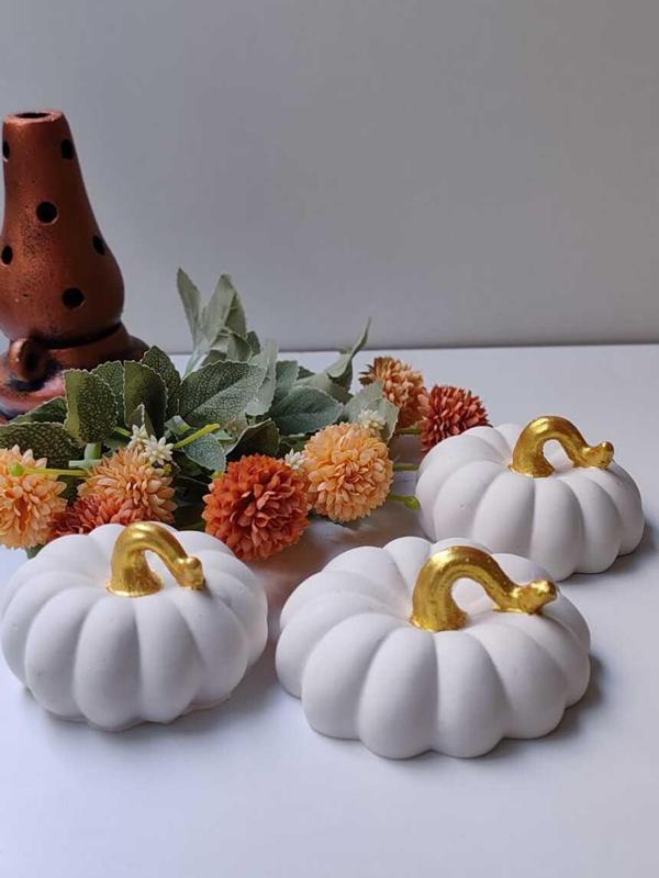 Dekoratif Balkabağı 3'lü set, Beyaz Altın Saplı El Yapımı, Ev Dekoru, Obje, Hediyelik, Öğretmenler Günü, Anneler Günü - Image 1