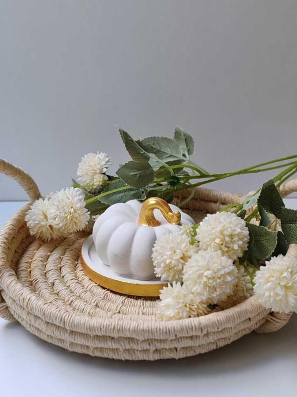 Dekoratif Balkabağı Yuvarlak Sunumluk ile İkili Set, El Yapımı, Ev Dekoru, Obje, Hediyelik, Öğretmenler Günü, Anneler Günü - Image 1