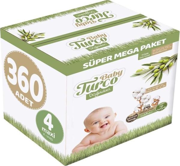 Baby Turco Bebek Bezi Doğadan Beden:4 (8 - 14 Kg) Maxi 360 Adet Süper Mega Pk - Image 1