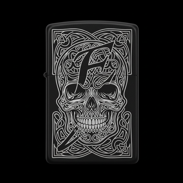 Benzinli Çakmak Kuru Kafa Figürlü E Harfli Tasarım - V55 - Image 1