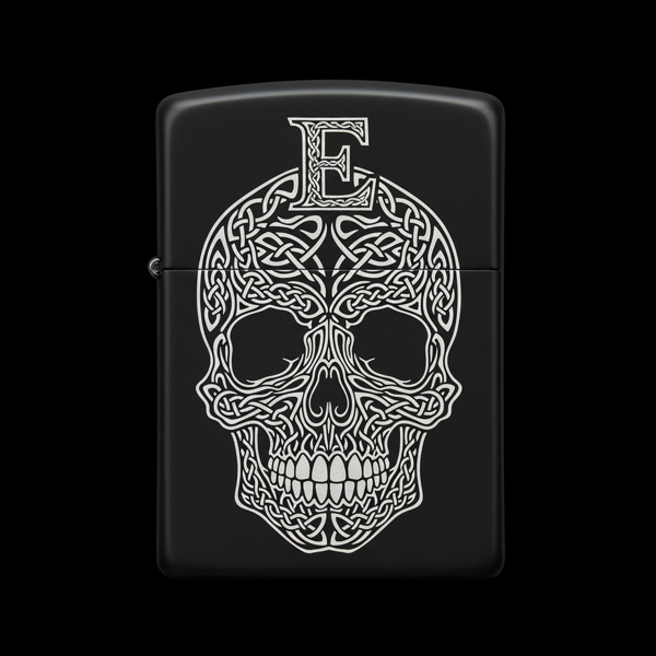 Benzinli Çakmak Kuru Kafa Figürlü E Harfli Tasarım - V57 - Image 1