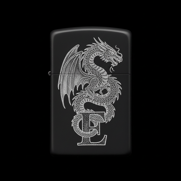 Benzinli Çakmak Ejderha Figürlü E Harfli Tasarım - V46 - Image 1