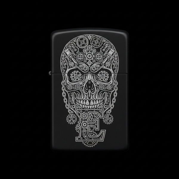 Benzinli Çakmak Kuru Kafa Figürlü E Harfli Tasarım - V66 - Image 1