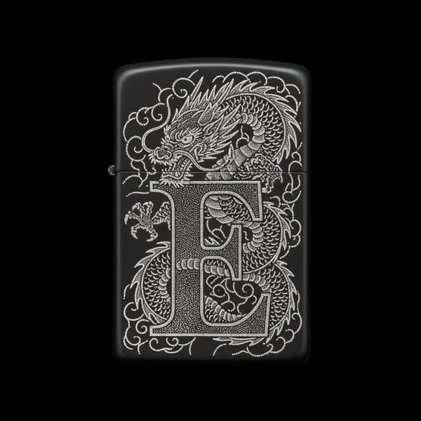 Benzinli Çakmak Ejderha Figürlü E Harfli Tasarım - V71 - Image 1