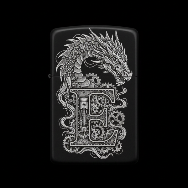 Benzinli Çakmak Ejderha Figürlü E Harfli Tasarım - V76 - Image 1