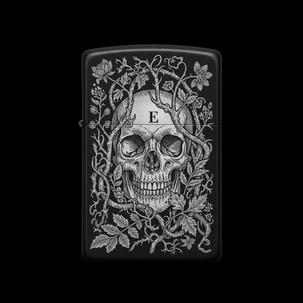 Benzinli Çakmak Kuru Kafa Figürlü E Harfli Tasarım - V3 - Image 1