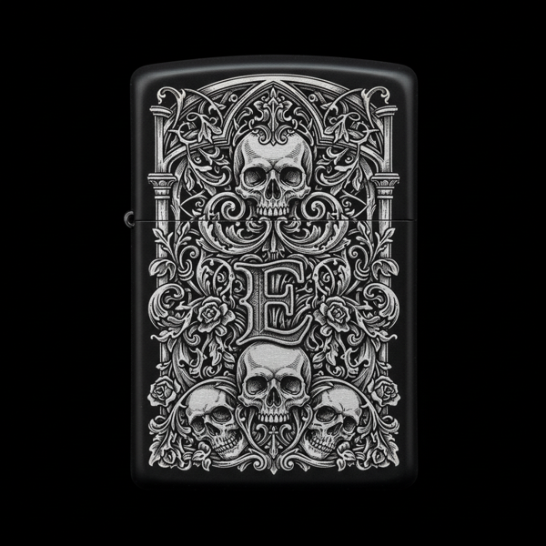 Benzinli Çakmak Kuru Kafa Figürlü E Harfli Tasarım - V88 - Image 1