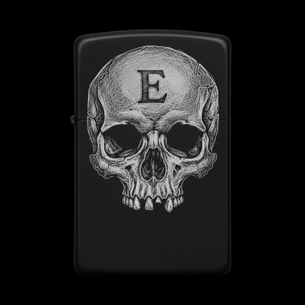 Benzinli Çakmak Kuru Kafa Figürlü E Harfli Tasarım - V11 - Image 1