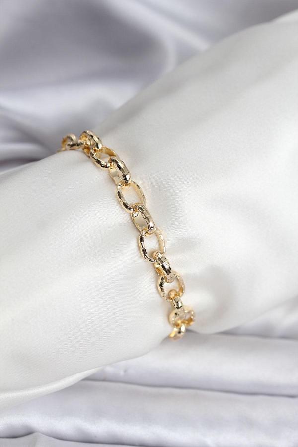 14K Gold Renk Kaplama Lazerli Zincir Model CM Kadın Bileklik - EBJ251201W38626 - Image 1