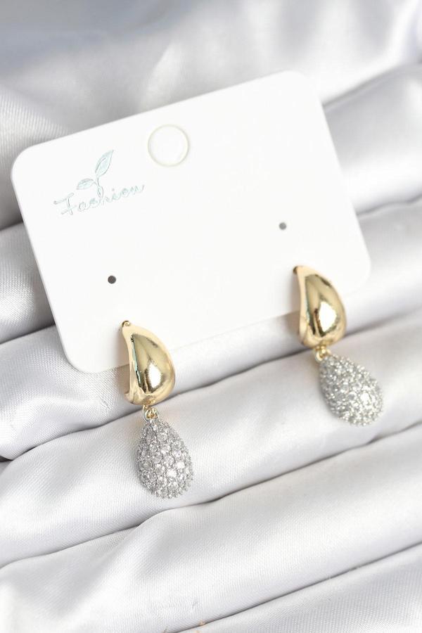 Gold Renk Zirkon Taşlı Damla Pirinç Kadın Küpe - EBJ251010W38114 - Image 1