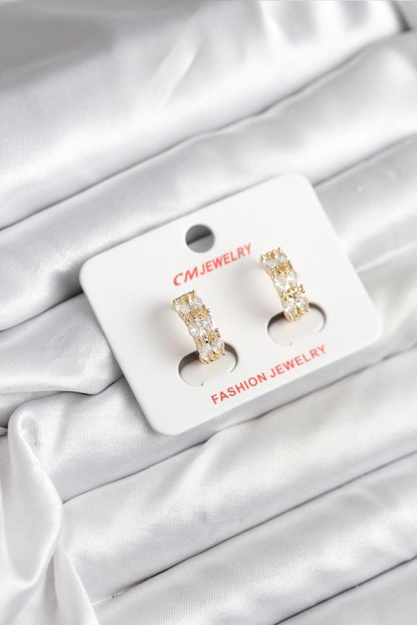 14K Gold Renk Kaplama Zirkon Taşlı CM Kadın Küpe - EBJ251201W38655 - Image 1