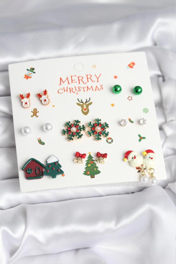 Yılbaşı Temalı 8 Çift Küpe Seti - EBJ251201W38509 - Image 1