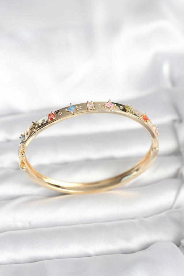 Pirinç Gold Renk Zirkon Taşlı Kelepçe Bileklik - EBJ251201W38541 - Image 1