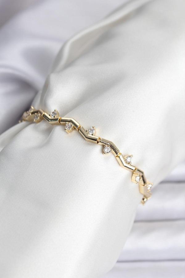 Zikzak Model Pirinç Gold Renk Bileklik - EBJ251201W38344 - Image 1