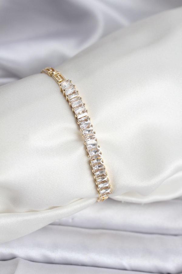 14K Gold Renk Kaplama Zirkon Taşlı Baget Model CM Kadın Bileklik - EBJ251201W38632 - Image 1