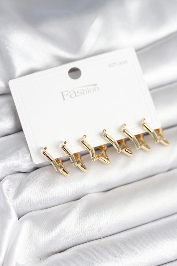 Yıldız Model Gold Renk 925 Ayar Gümüş Çivili Kadın Küpe Seti - EBJ251010W38104 - Image 1