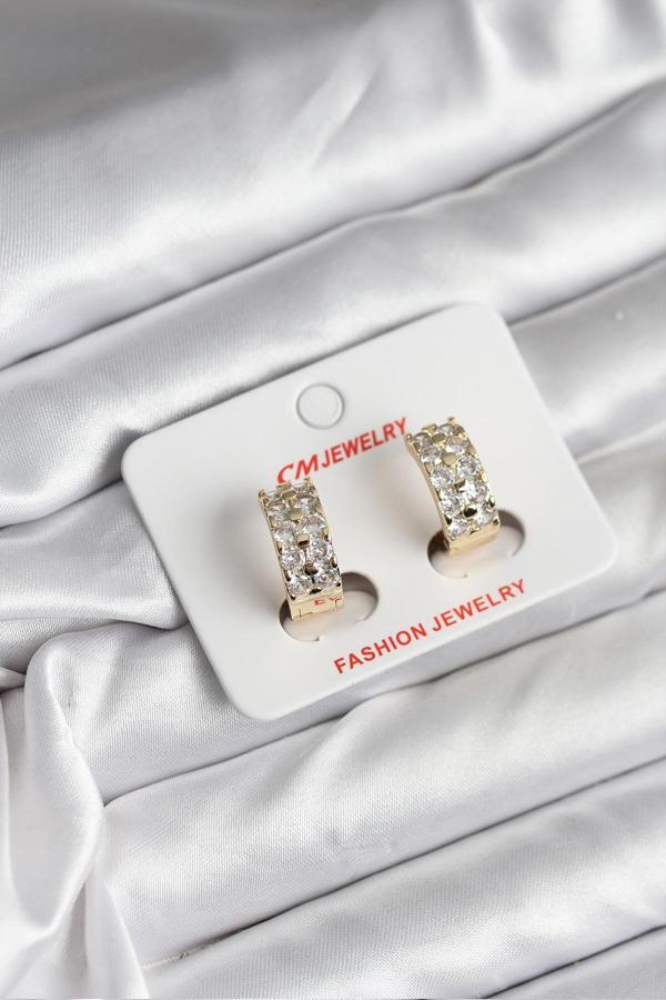 14K Gold Renk Kaplama Zirkon Taşlı CM Kadın Küpe - EBJ251201W38665 - Image 1