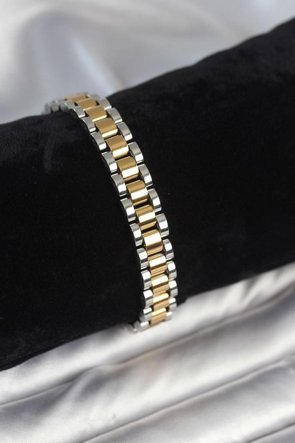 Gold ve Gümüş Renk 9 mm Kalınlık Erkek Bileklik - EBJ251201W38556 - Image 1