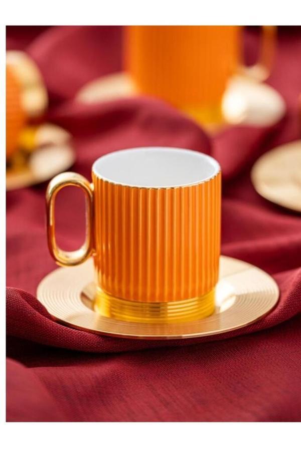 Acar Koh-05839 Erika Porselen 4 Lü Çay Fincan Takımı 160ml Turuncu - Image 1