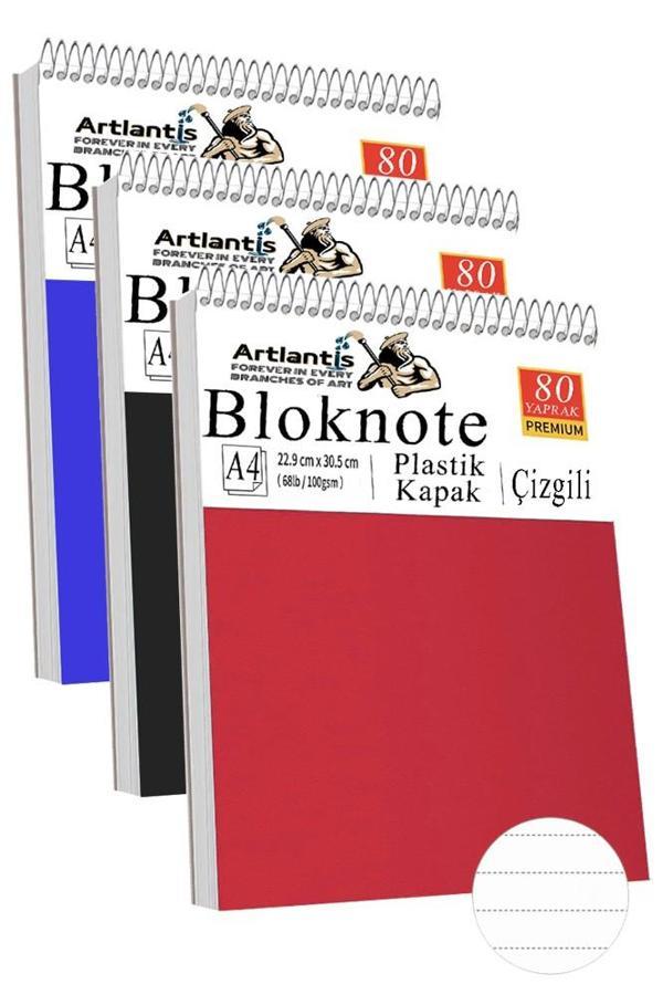Telli Masaüstü Not Defteri Çizgili A4 3 Adet Masa Üstü Plastik Kapaklı Spiralli Bloknot Blocknote 80 Yaprak Okul Ofis - Image 1