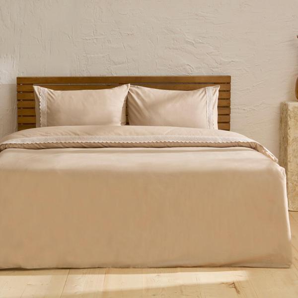 Karaca Home Lenmor %100 Pamuk Çift Kişilik Nevresim Takımı Bej - Image 1