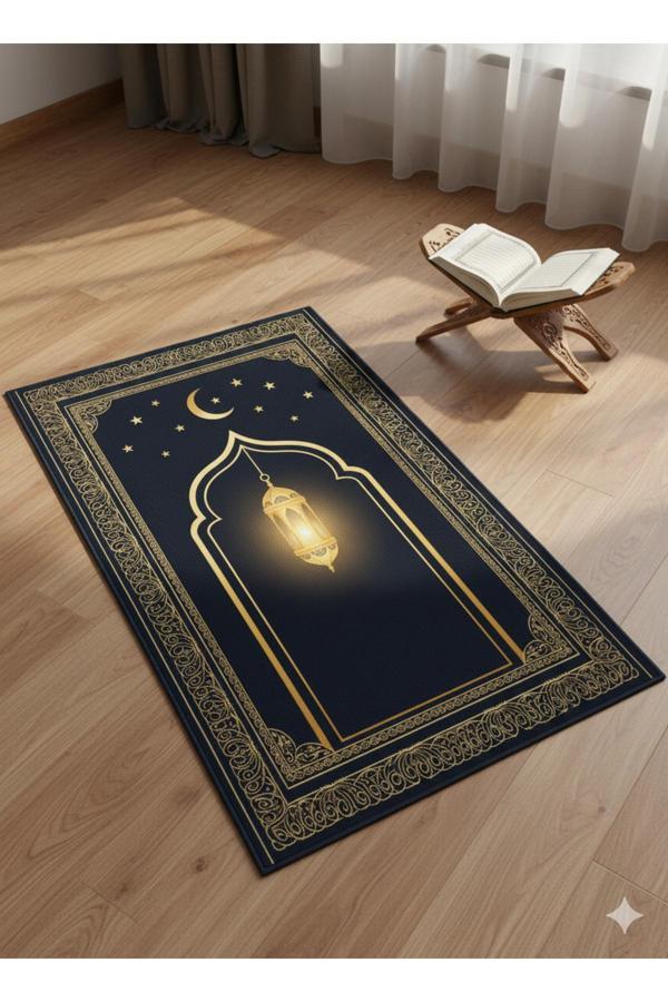 Gold Hilal Seccade Kaymaz Taban Yumuşak Lüks Namazlık Hediyelik - Image 1