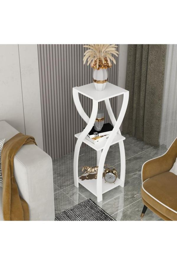 Dekoratif Yan Sehpa , Çiçeklik , Saksılık - Beyaz - Image 1