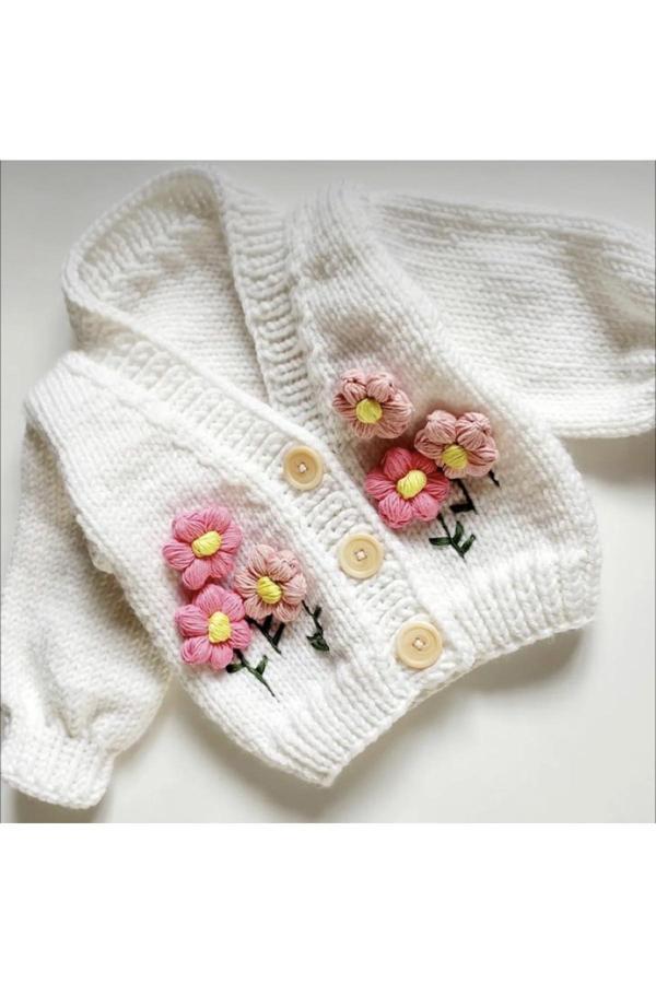 Gülşahın Hobi Evi Çiçekli Kız Çocuk Hırka - Image 1