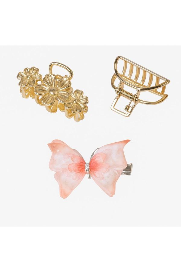 Lussos Vita 3 Parça Kelebek Çiçek Detaylı 4-5 Cm Metal Toka - Image 1