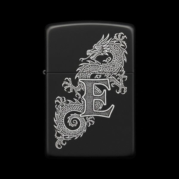 Benzinli Çakmak Ejderha Figürlü E Harfli Tasarım - V32 - Image 1