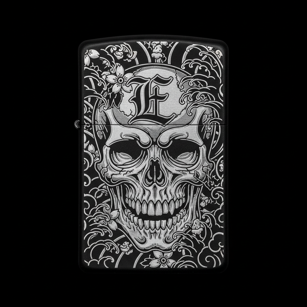 Benzinli Çakmak Kuru Kafa Figürlü E Harfli Tasarım - V29 - Image 1