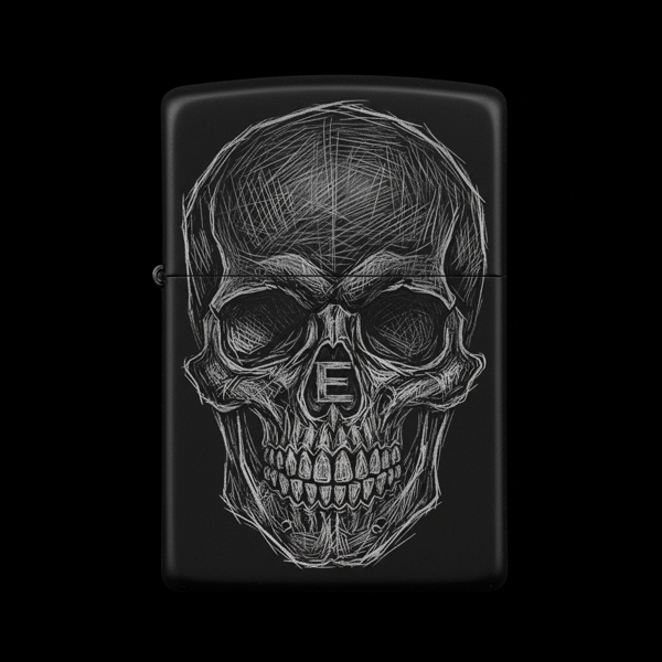 Benzinli Çakmak Kuru Kafa Figürlü E Harfli Tasarım - V85 - Image 1