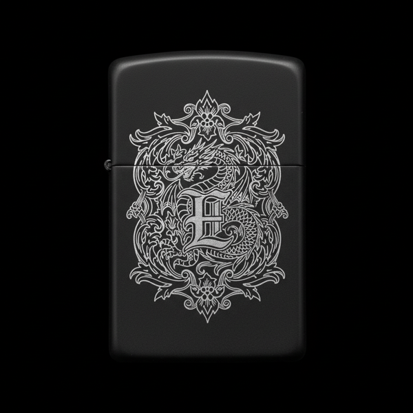 Benzinli Çakmak Ejderha Figürlü E Harfli Tasarım - V73 - Image 1