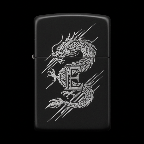 Benzinli Çakmak Ejderha Figürlü E Harfli Tasarım - V40 - Image 1