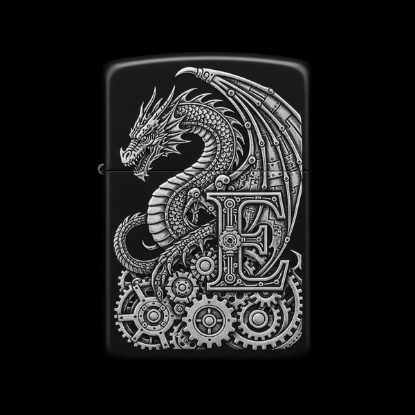 Benzinli Çakmak Ejderha Figürlü E Harfli Tasarım - V41 - Image 1