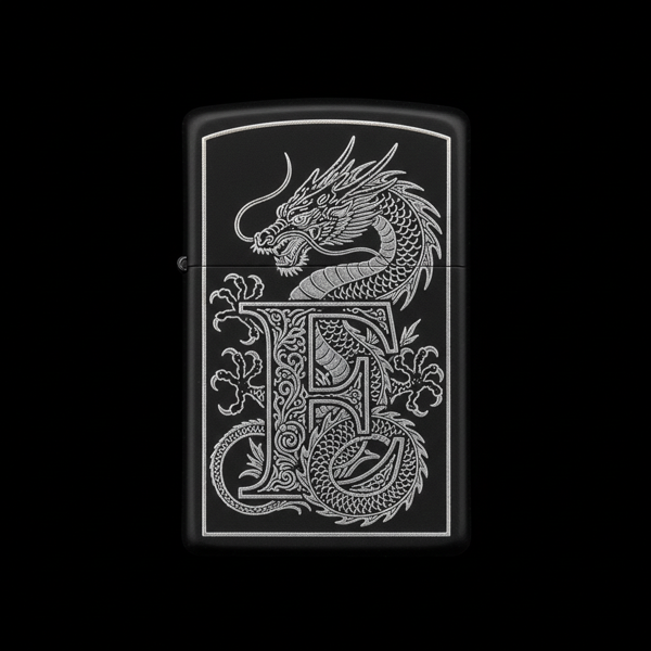 Benzinli Çakmak Ejderha Figürlü E Harfli Tasarım - V20 - Image 1