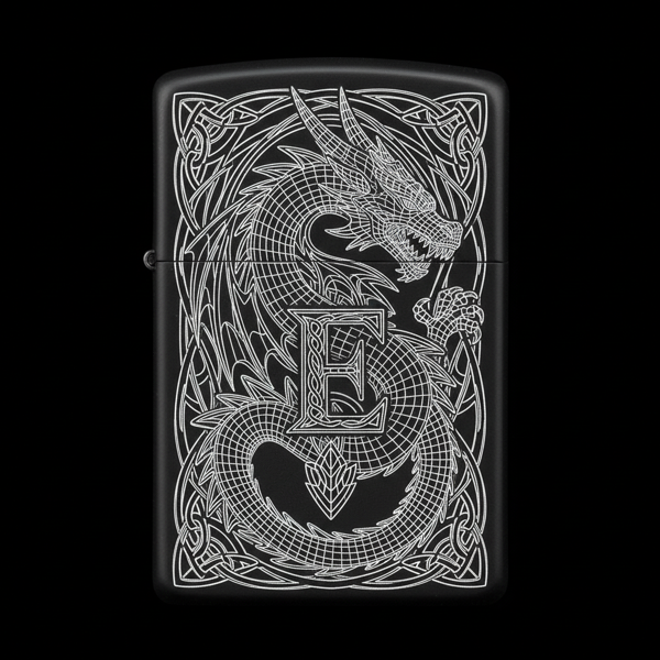 Benzinli Çakmak Ejderha Figürlü E Harfli Tasarım - V77 - Image 1