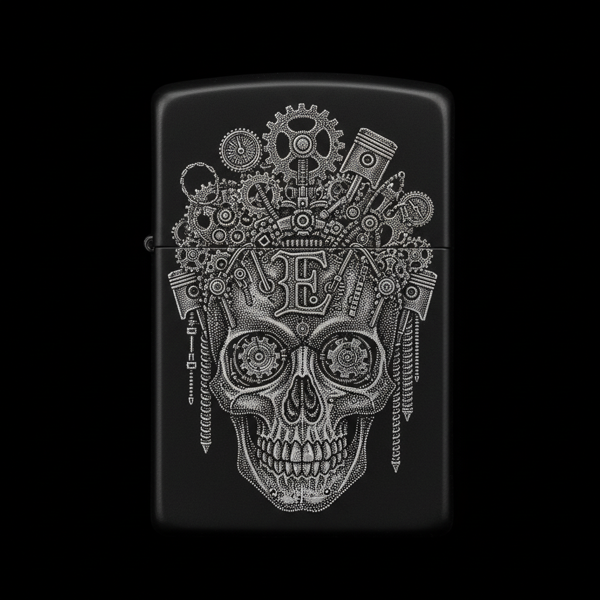 Benzinli Çakmak Kuru Kafa Figürlü E Harfli Tasarım - V12 - Image 1