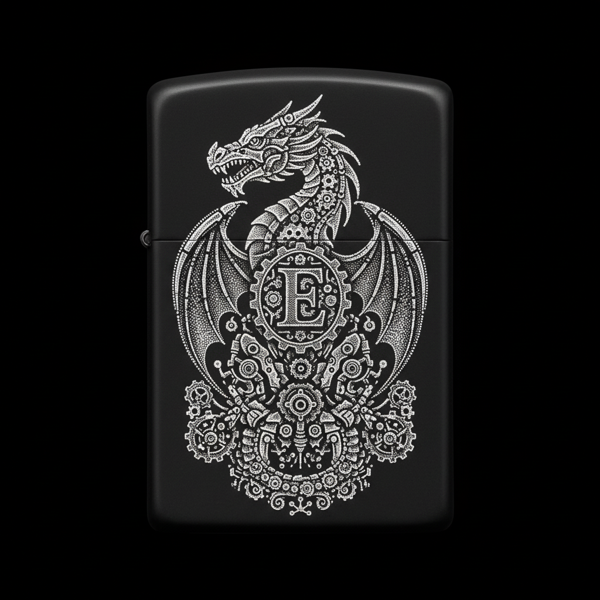 Benzinli Çakmak Ejderha Figürlü E Harfli Tasarım - V44 - Image 1